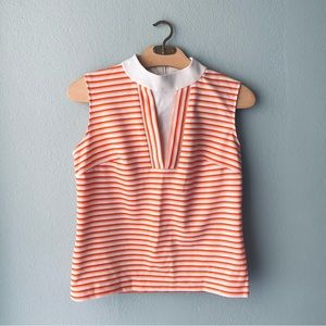 🦞3/$30🦞 Lester Paul | Vintage 70s | Neon Orange Striped Tank Blouse Mock Neck
